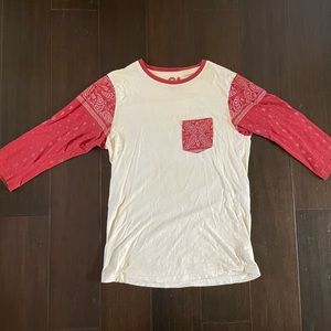 Red bandana print baseball shirt